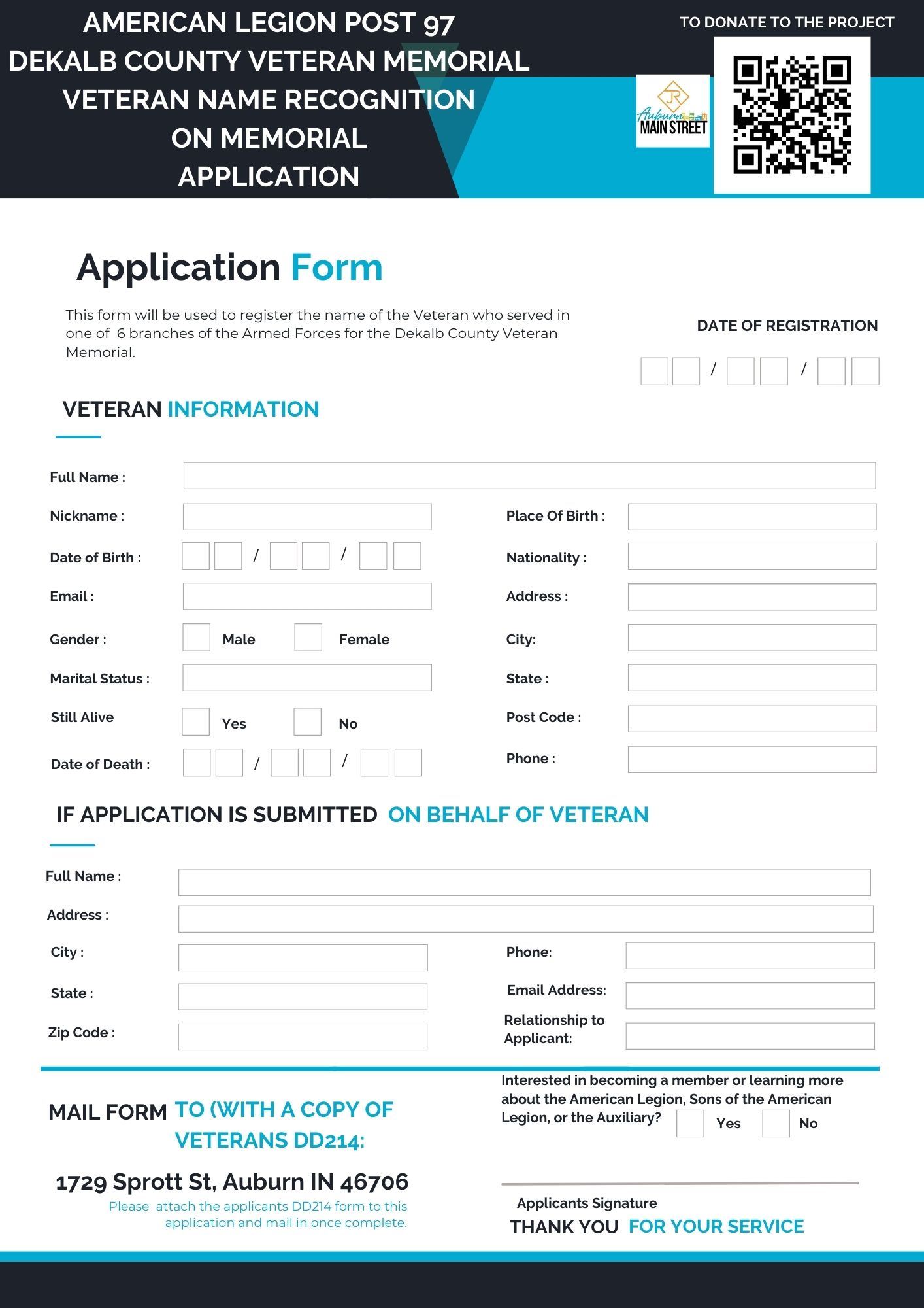 Application for Veteran Name on Dekalb County Veteran Memorial 